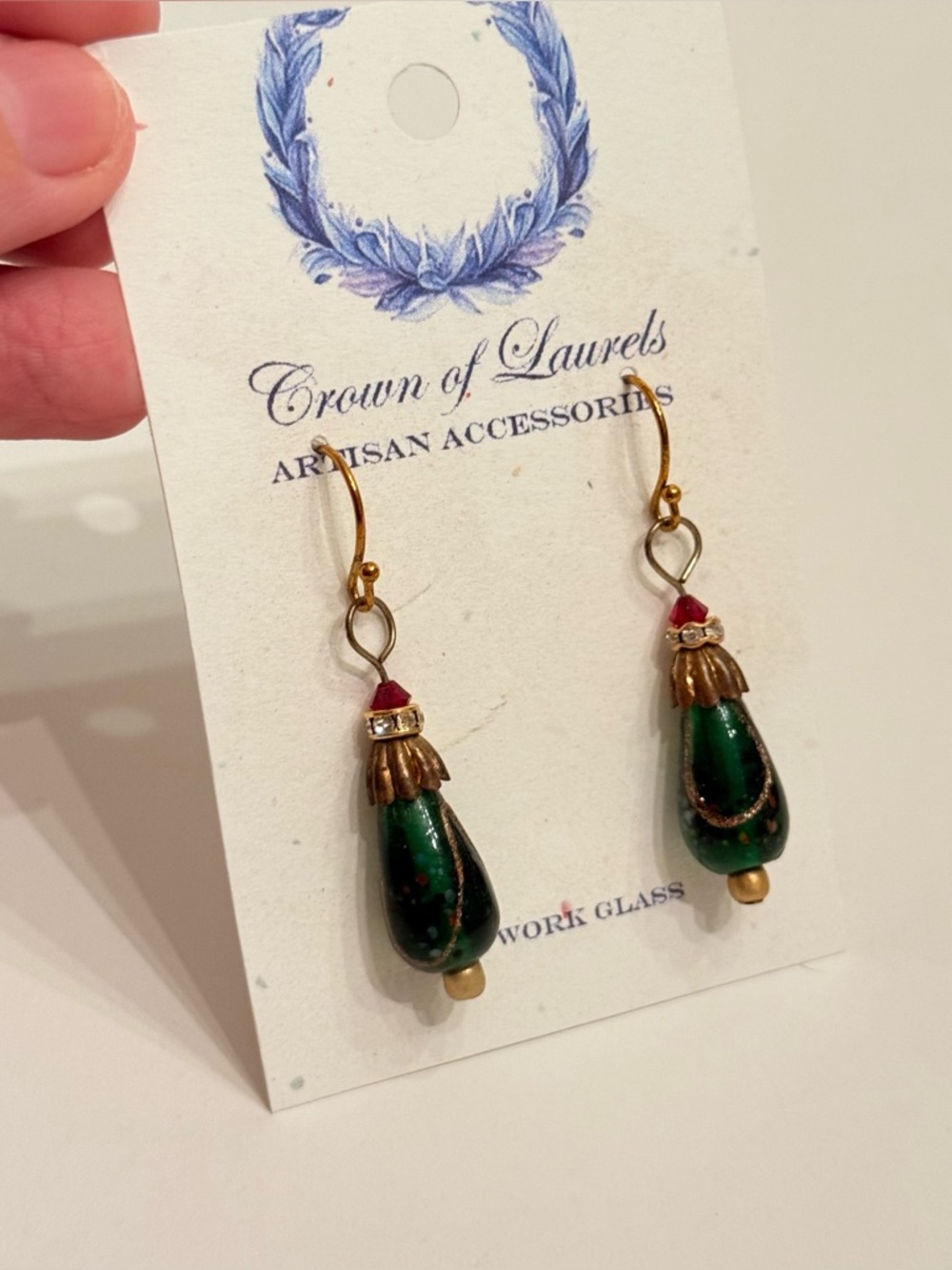 Handcrafted Green Glass Drop Earrings